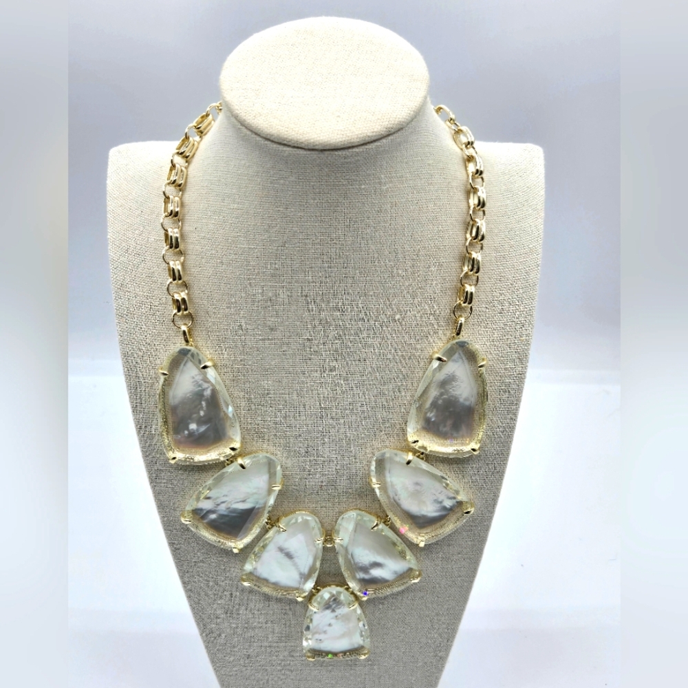 KENDRA SCOTT Harlow Statement Necklace Gold Plated Whte Mother of Pearl - Picture 2 of 8